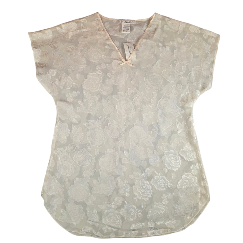 Sheer Chiffon Floral Sleep Shirt Pale Yellow L NWT Romantic Coquette Soft Girl